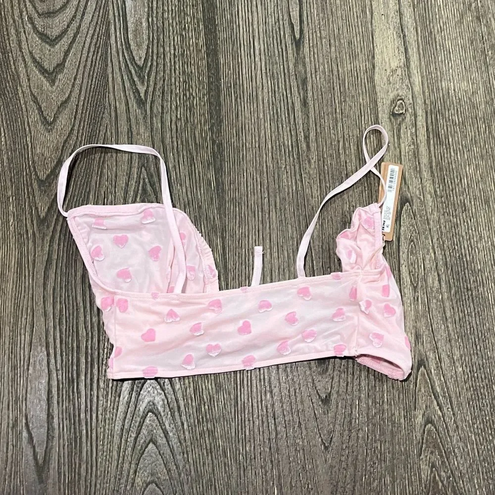 NWT Skims Sheer Velvet Tie Front Bralette Adjustable Straps Baby Pink Size XXS - Picture 4 of 4